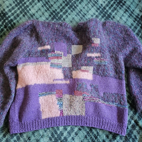 Pastel Maximalist Cashmere Wool Patchwork Boho Chic Handknitted Cardigan size L - Picture 6 of 7